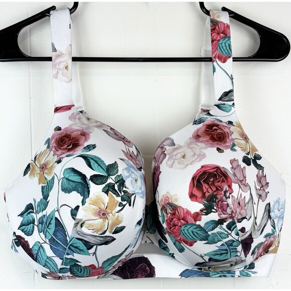 Cacique Full Coverage Underwire White Floral Flower Bra Adjustable, Plus 42DD - Picture 2 of 12